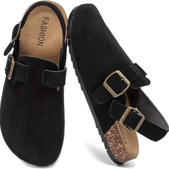 Men's Suede Clogs Cork Footbed Slip On Adjustable Back Strap Women - Picture 8 of 8